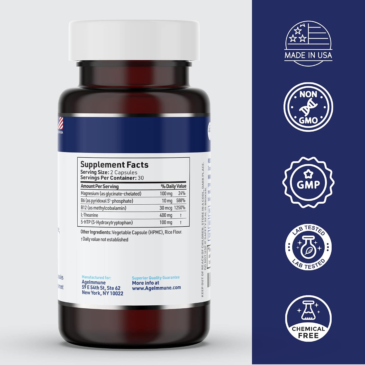 5-HTP 100mg + L-Theanina 400mg | Complemento para el Estrés y Relajación | AgeImmune