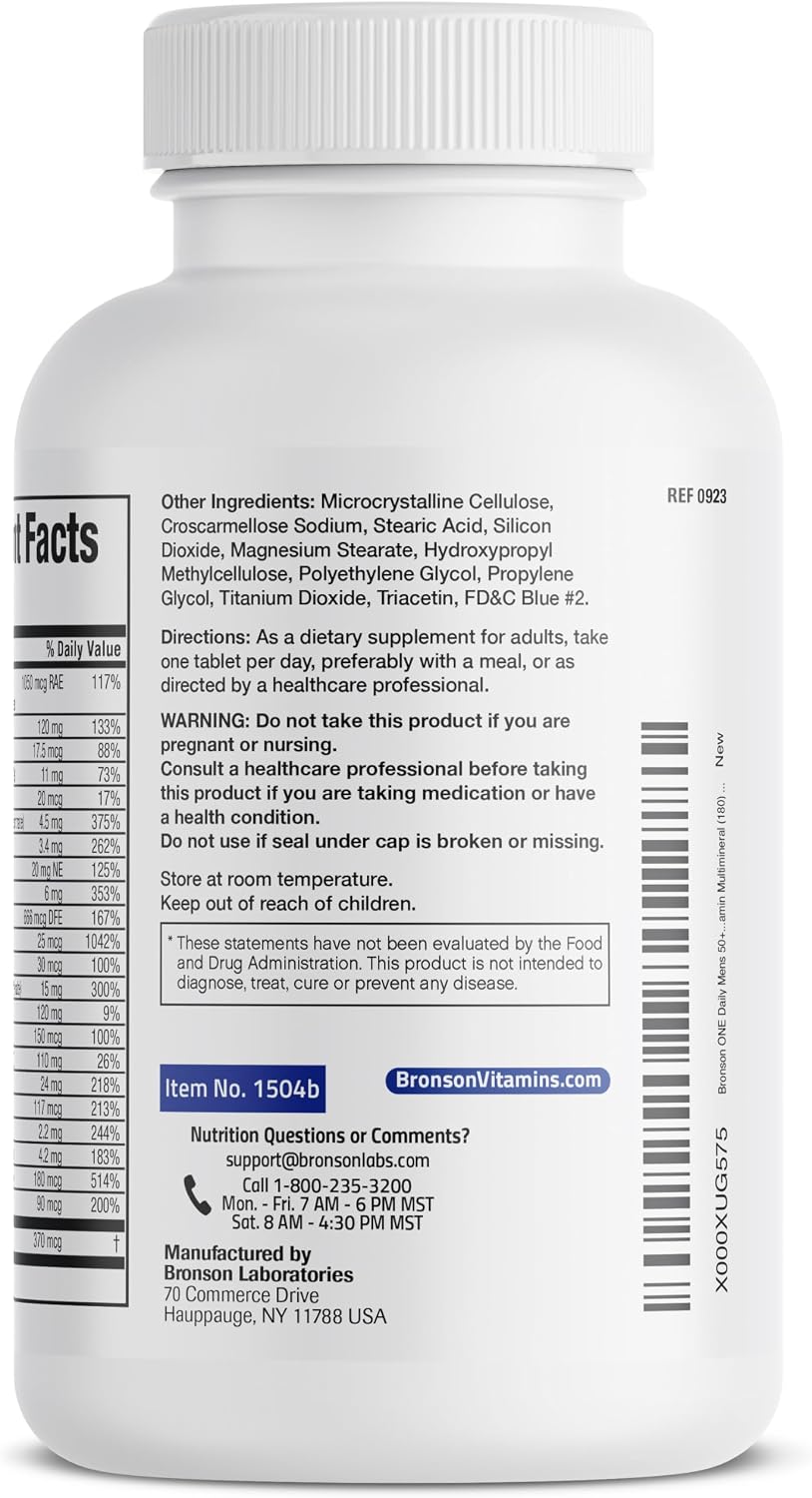 Bronson ONE Daily Multivitamínico Completo para Hombres 50+, 180 Comprimidos