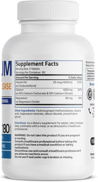 Bronson Calcio 1200 mg con Vitamina D3 1000 UI y Magnesio - Liberación Sostenida, 180 Comprimidos