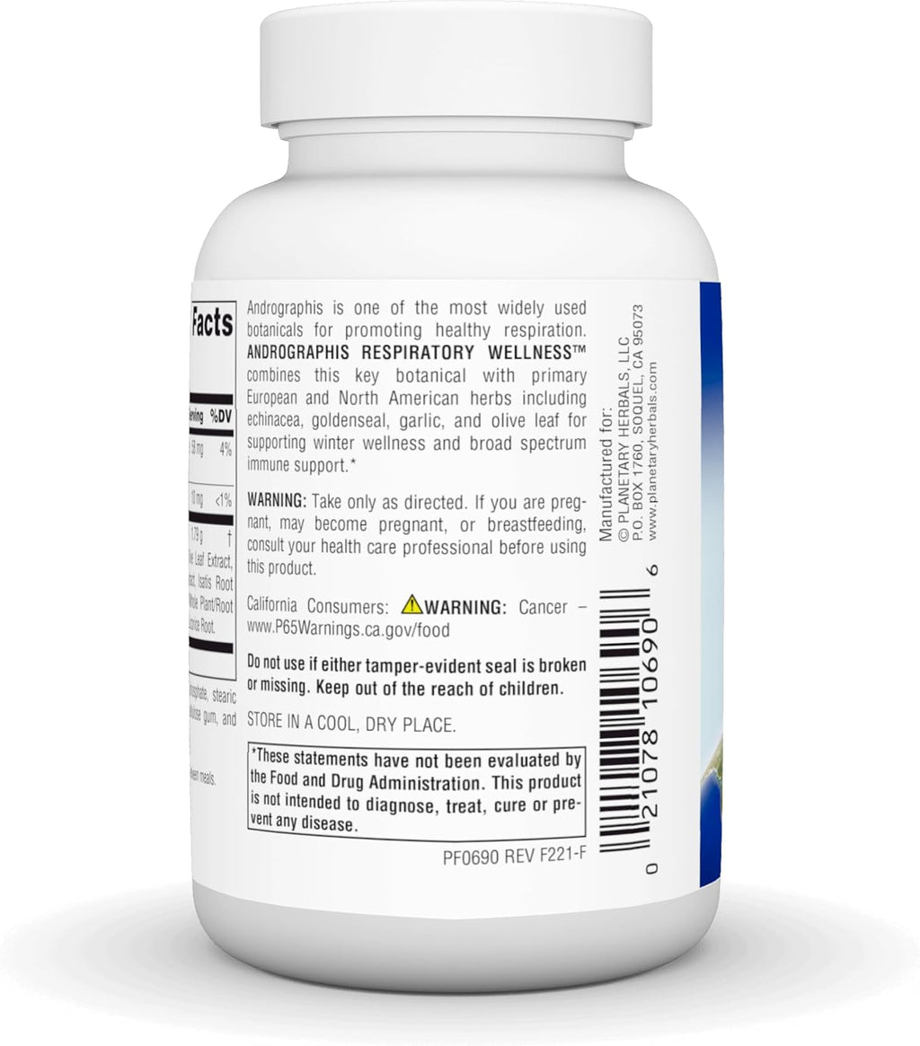 Planetary Herbals Andrographis - Complemento Nutricional para el Bienestar Respiratorio, 60 Cápsulas