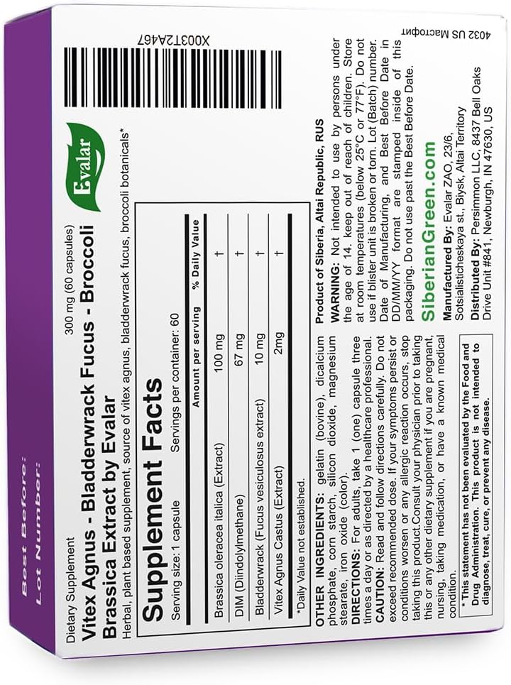 Evalar Mastofit - Vitex, Bladderwrack y Brócoli - 60 Cápsulas - Suplemento Herbal Vegano