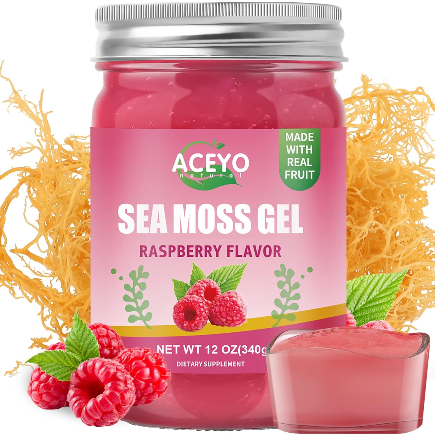 ACEYO Gel de Musgo de Mar Irlandés Sabor Fresa - 340g