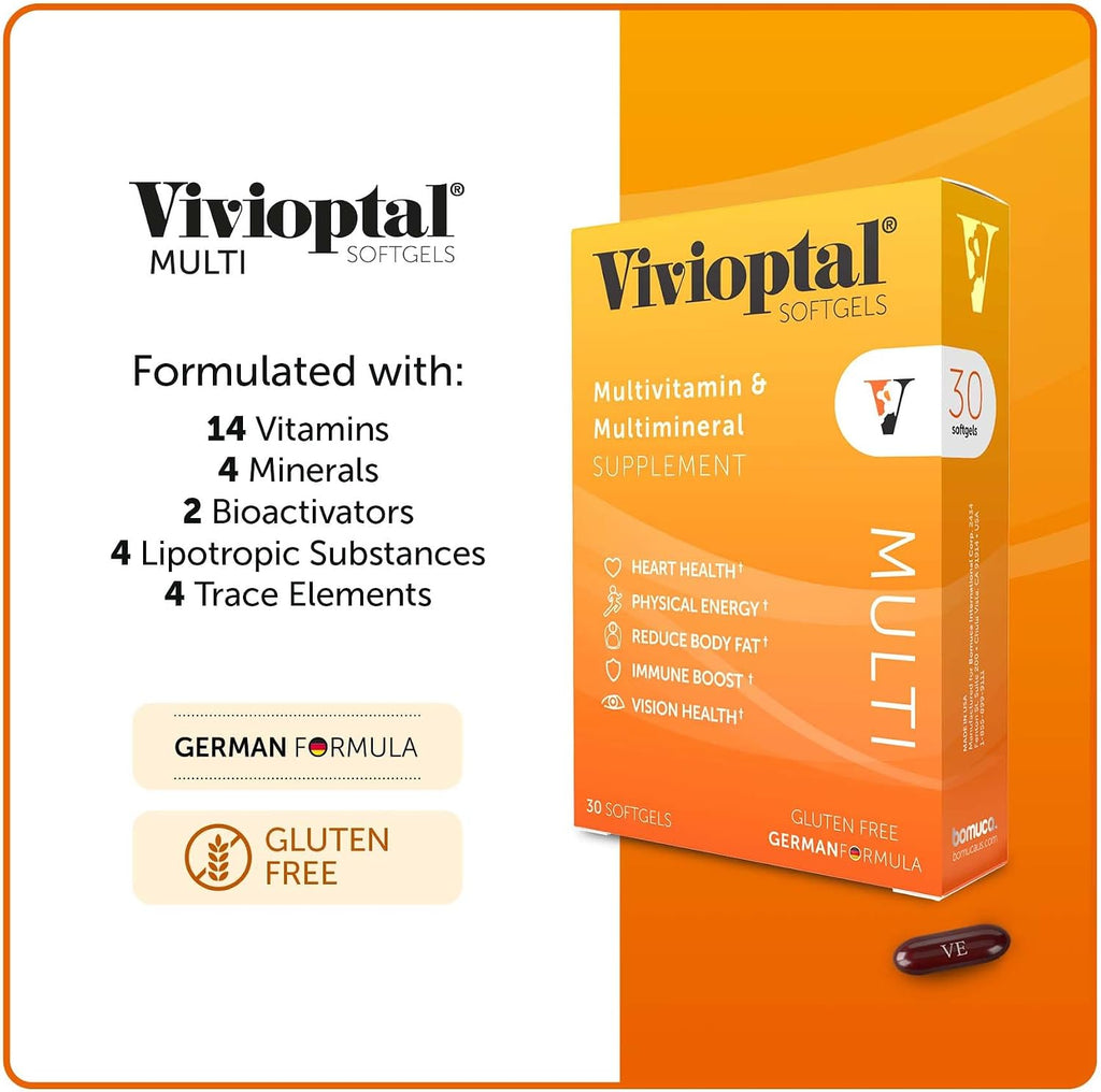 Vivioptal Multi – Multivitamínico y Multimineral, 30 Cápsulas Blandas, Fórmula Alemana, Sin Gluten