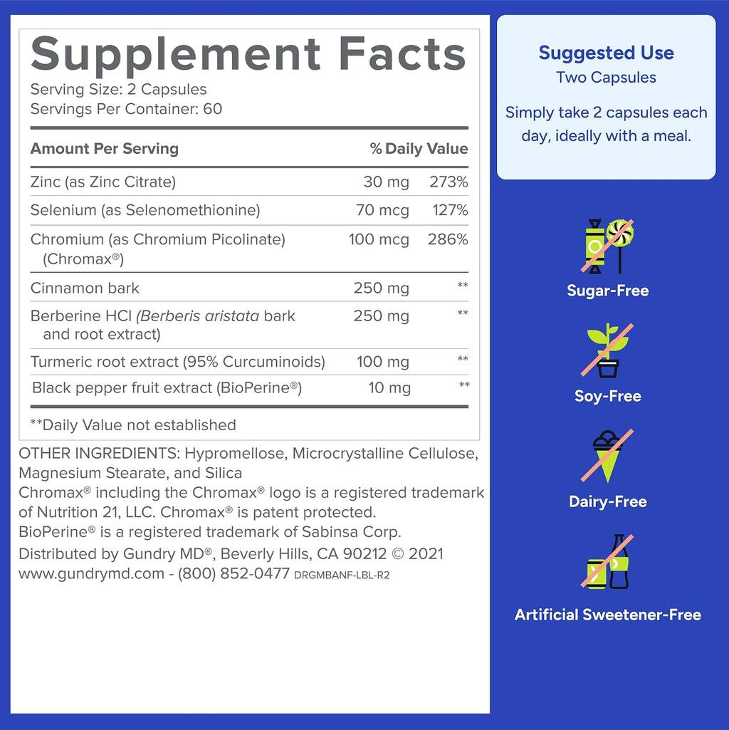 Gundry MD Metabolic Advanced Nutrient Blend con Berberina, 120 Cápsulas