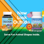 NaturesPlus Animal Parade Calcio sin Azúcar para Niños, Sabor Sundae de Vainilla - 90 Tabletas Masticables con Forma de Animales