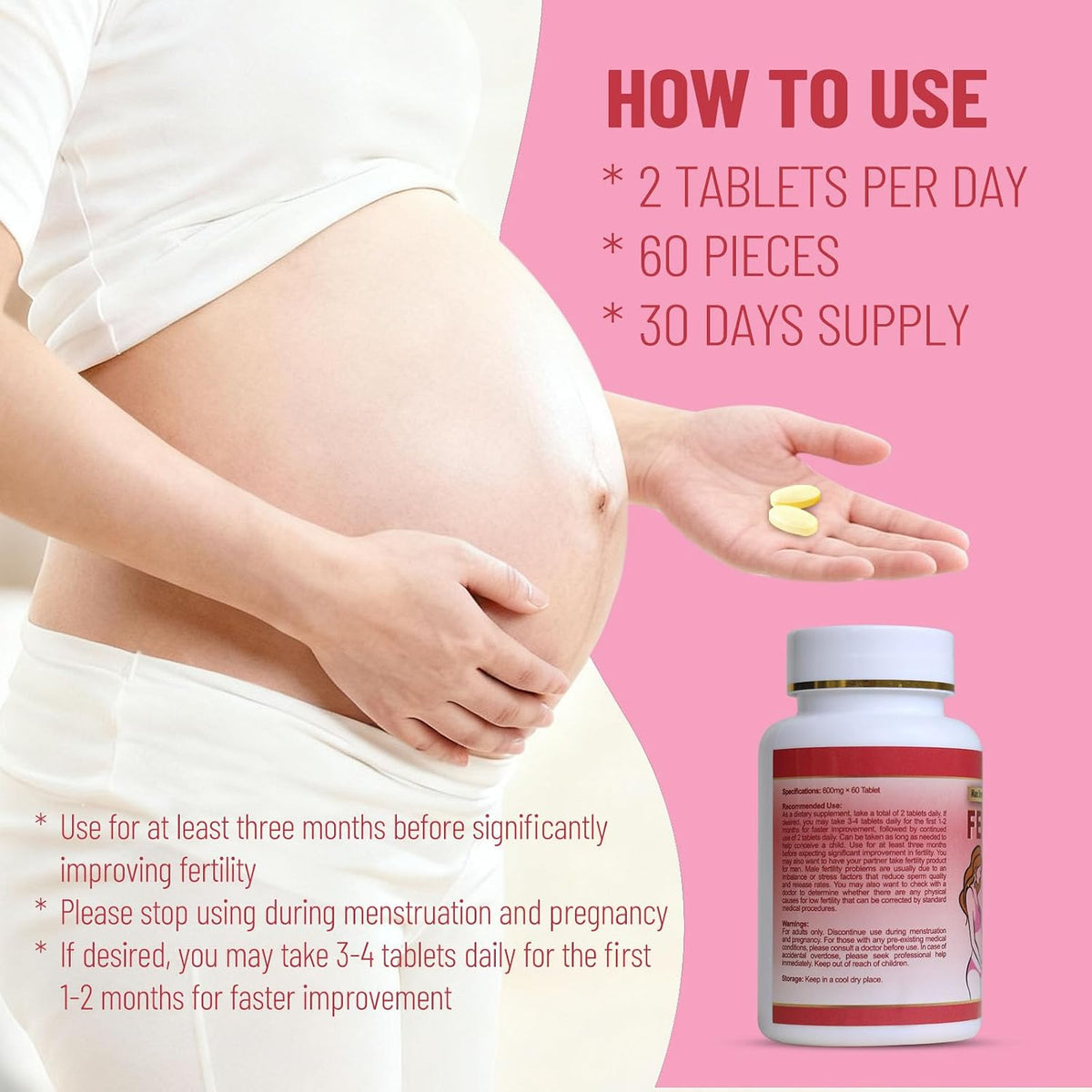 Wins Town Fertility Tablets - Vitaminas Prenatales para Mujer, 60 Comprimidos – Image 5