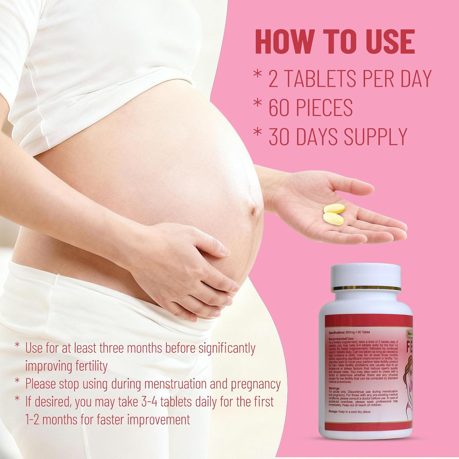 Wins Town Fertility Tablets - Vitaminas Prenatales para Mujer, 60 Comprimidos
