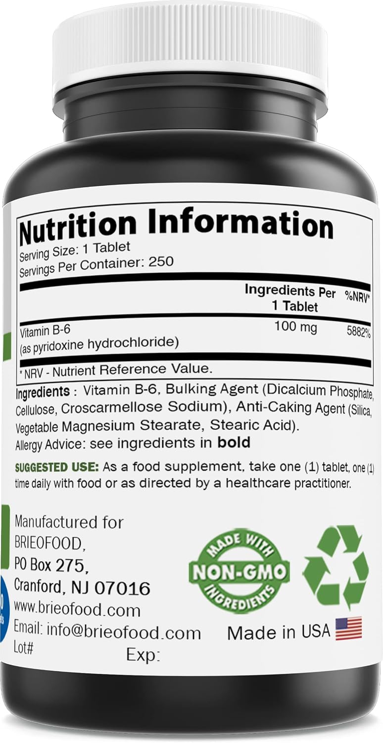 Brieofood Vitamina B6 100 mg 250 Comprimidos