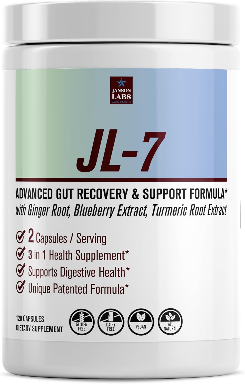 JL-7 | Suplemento para la salud intestinal | Crohn, Colitis, EII | Fórmula patentada con cúrcuma, arándano y jengibre