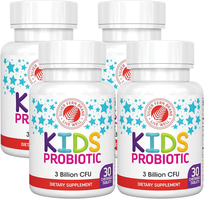 Silver Fern Brand Kids Ultimate Probiotic - 4 Botellas - 30 Comprimidos Masticables - Sin Azúcar Ni Gluten - Suplemento – Image 1