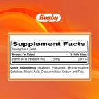 Rugby Vitamina B6 50 mg, 1000 Tabletas - Sin Gluten, Sin Conservantes