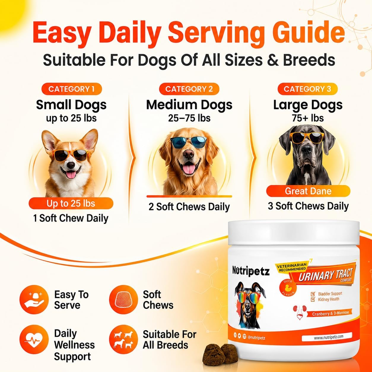 120 Cranberry Supplement for Dogs - Bladder Control for Dogs - Urinary Tract Support - Vitamin B6 & L-Arginine - Cranberry Chews with D-Mannose - Immune & Gut Support