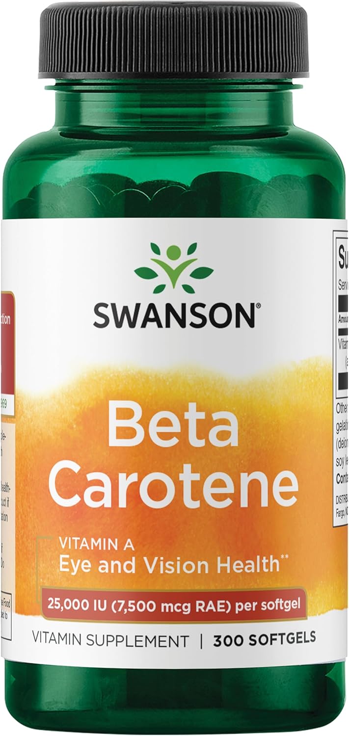 Swanson Beta-Caroteno (Vitamina A) 25000 UI (7500 mcg) 100 Cápsulas Blandas (2 Paquetes)
