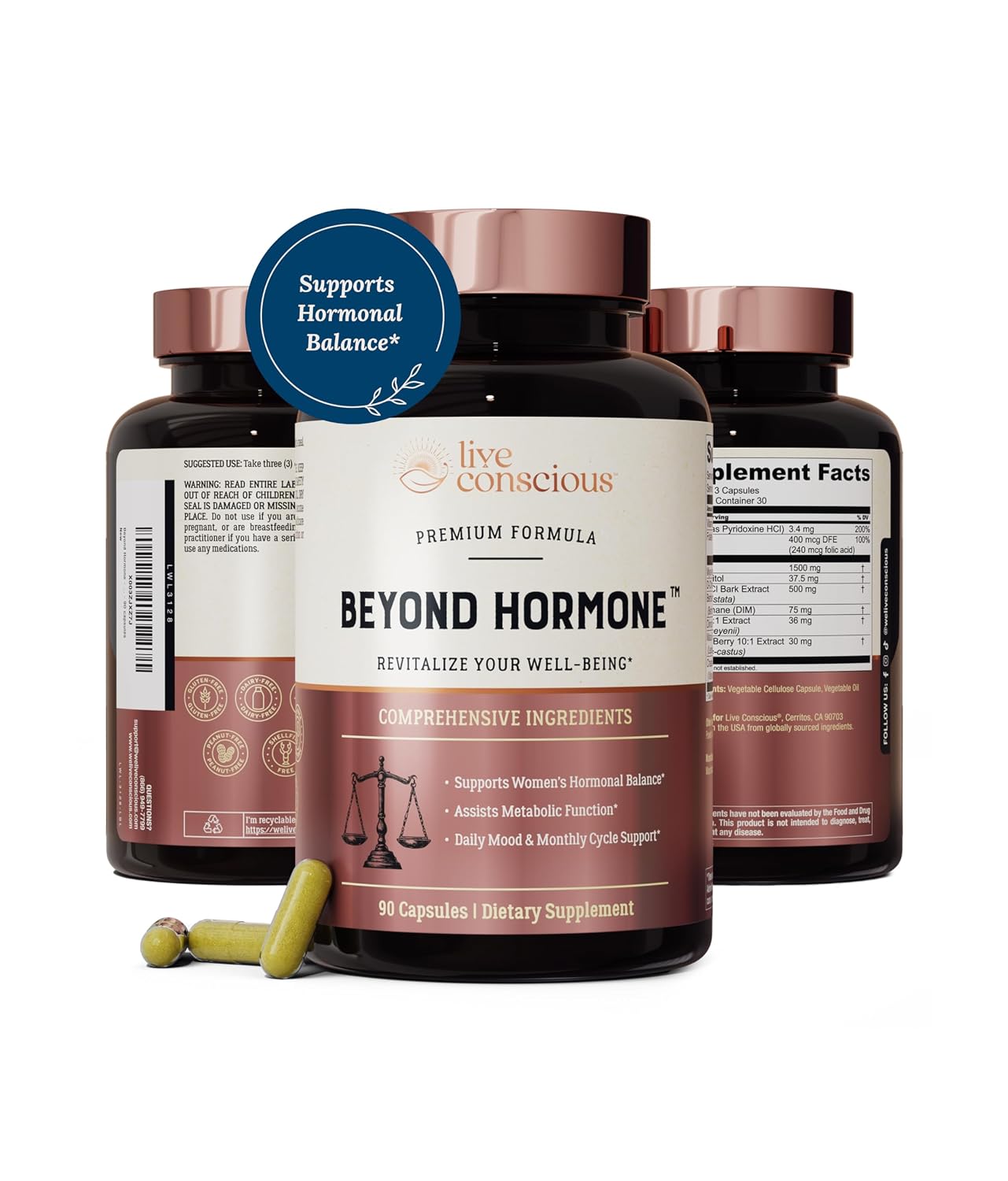 Live Conscious Beyond Hormone - Suplemento Diario para Menopausia y Síntomas Premenstruales