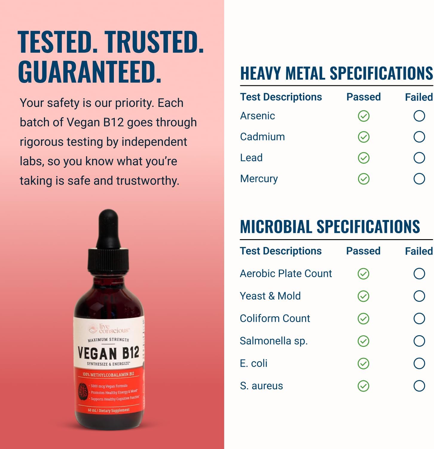 Live Conscious Vitamina B12 Vegana Sublingual - Metilcobalamina 5000 mcg
