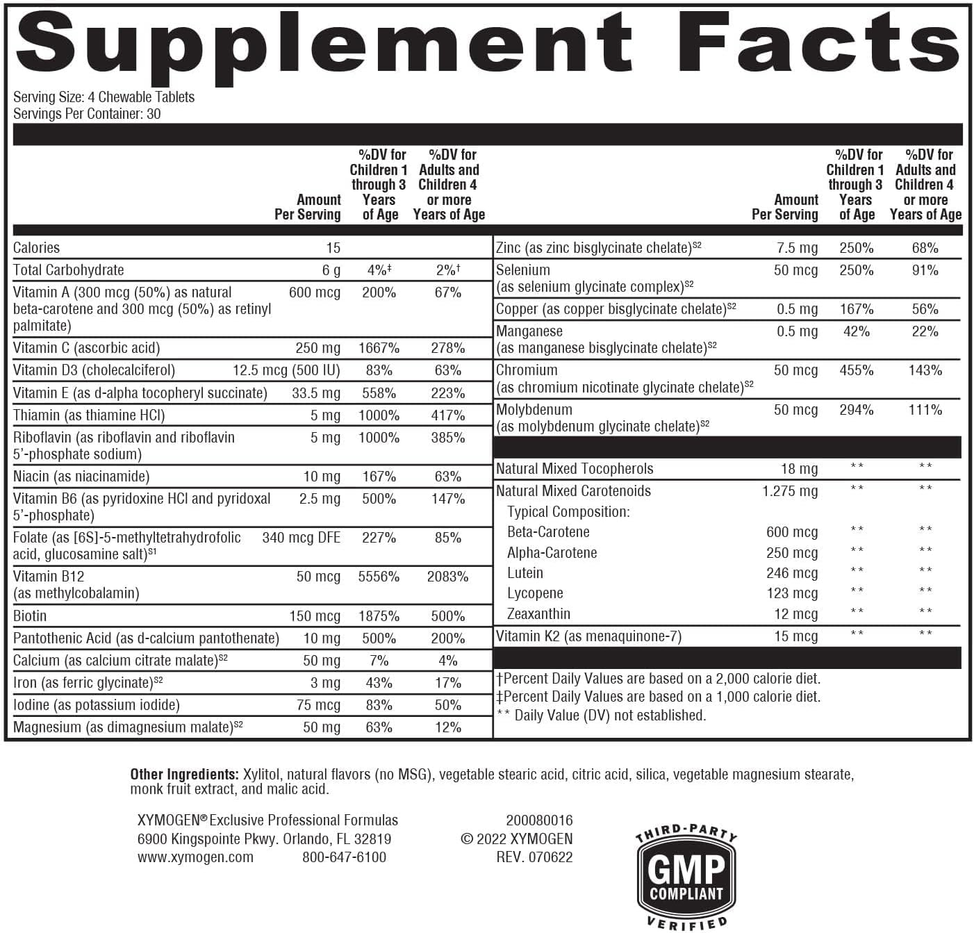 XYMOGEN ActivNutrients Chewable - Multivitamínico Infantil para el Bienestar - Antioxidantes y Micronutrición - Sin OGM ni Gluten - Sabor a Frutos Rojos - 120 Comprimidos