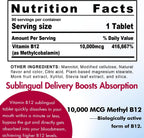 Vitamina B12 Metilcobalamina 10000 mcg – 90 Comprimidos Sublinguales Sabor Fresa – Vegano, Sin Gluten