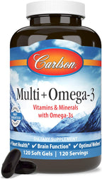 Carlson Multi + Omega-3 – Multivitamínico con Aceite de Pescado, 120 Cápsulas Blandas