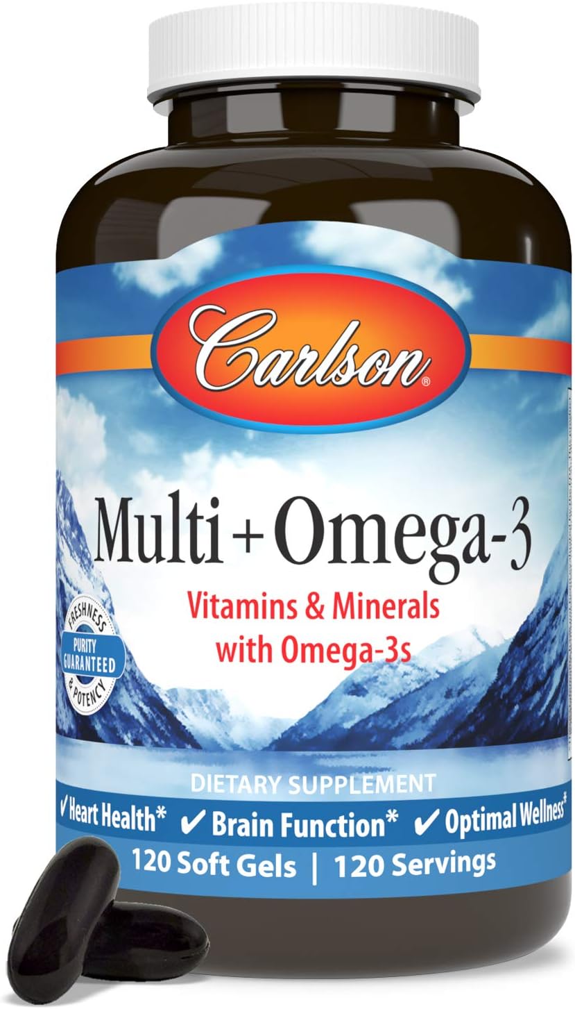Carlson Multi + Omega-3 – Multivitamínico con Aceite de Pescado, 120 Cápsulas Blandas