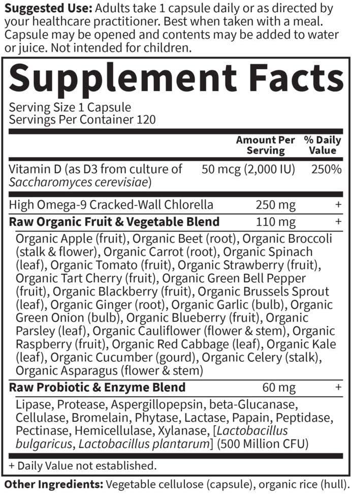 Garden Of Life Vitamin Code - Vitamin D3 2000 IU Raw con Chlorella y Probiotics - 120 Cápsulas Vegetarianas