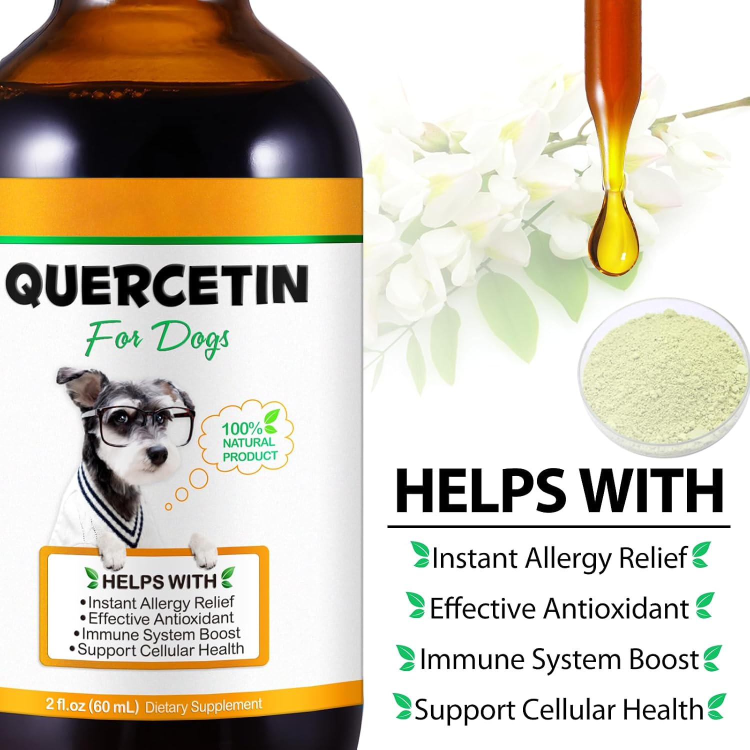 Quercetin para Perros en Gotas Líquidas, 60 ml (2 unidades)