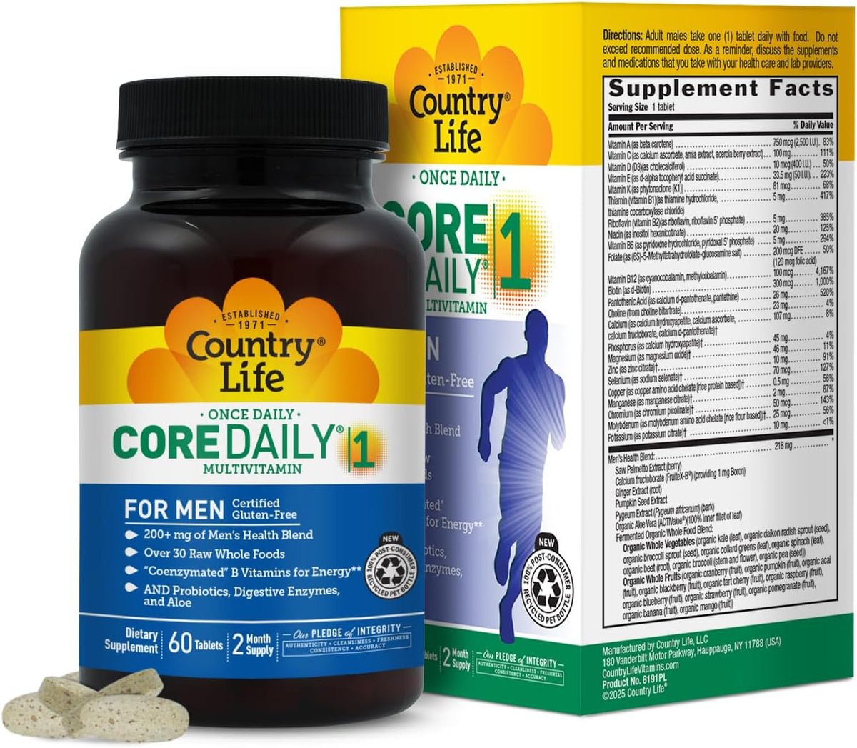 Country Life Core Daily-1 for Men - Multivitamin with Probiotics, Saw Palmetto & Coenzymated B Vitamins - 60 Tablets – Image 1