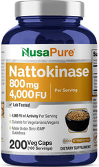 NusaPure Nattokinase 4000 FU 800mg, 200 Cápsulas Veganas