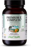 Maxi Health Premium E Complete - 200 UI de vitamina E natural - Sin sintéticos - 60 cápsulas - Sin gluten y Kosher