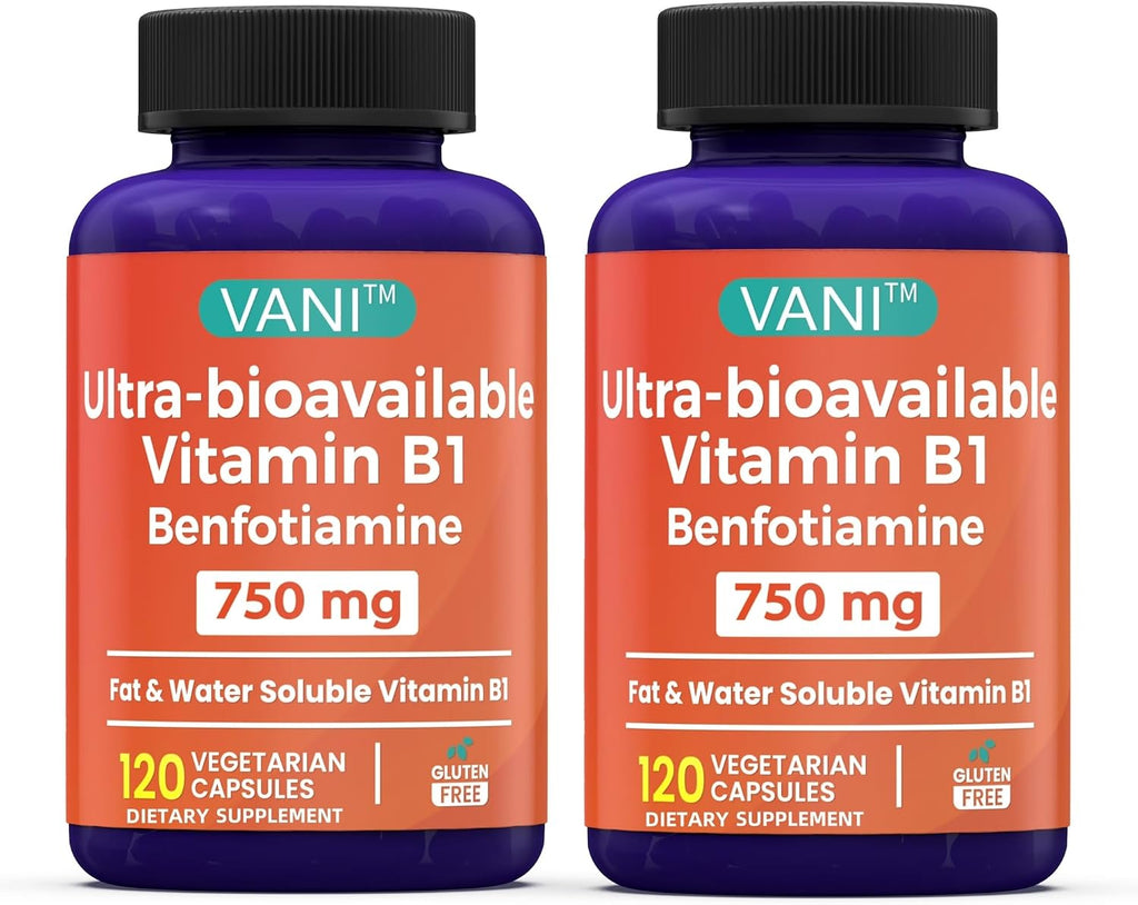 Mega Benfotiamine 750mg con Vitamina B-1, Benfotiamina Altamente Biodisponible, Derivado de B1 para Apoyo General*, Sin Gluten, 120 Cápsulas (2)