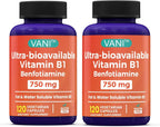 Mega Benfotiamine 750mg con Vitamina B-1, Benfotiamina Altamente Biodisponible, Derivado de B1 para Apoyo General*, Sin Gluten, 120 Cápsulas (2)