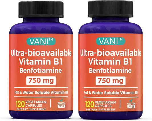 Mega Benfotiamine 750mg con Vitamina B-1, Benfotiamina Altamente Biodisponible, Derivado de B1 para Apoyo General*, Sin Gluten, 120 Cápsulas (2)