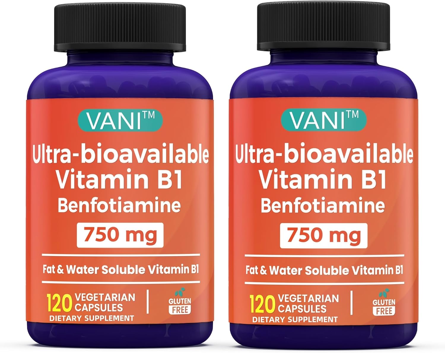Mega Benfotiamine 750mg con Vitamina B-1, Benfotiamina Altamente Biodisponible, Sin Gluten, 120 Cápsulas