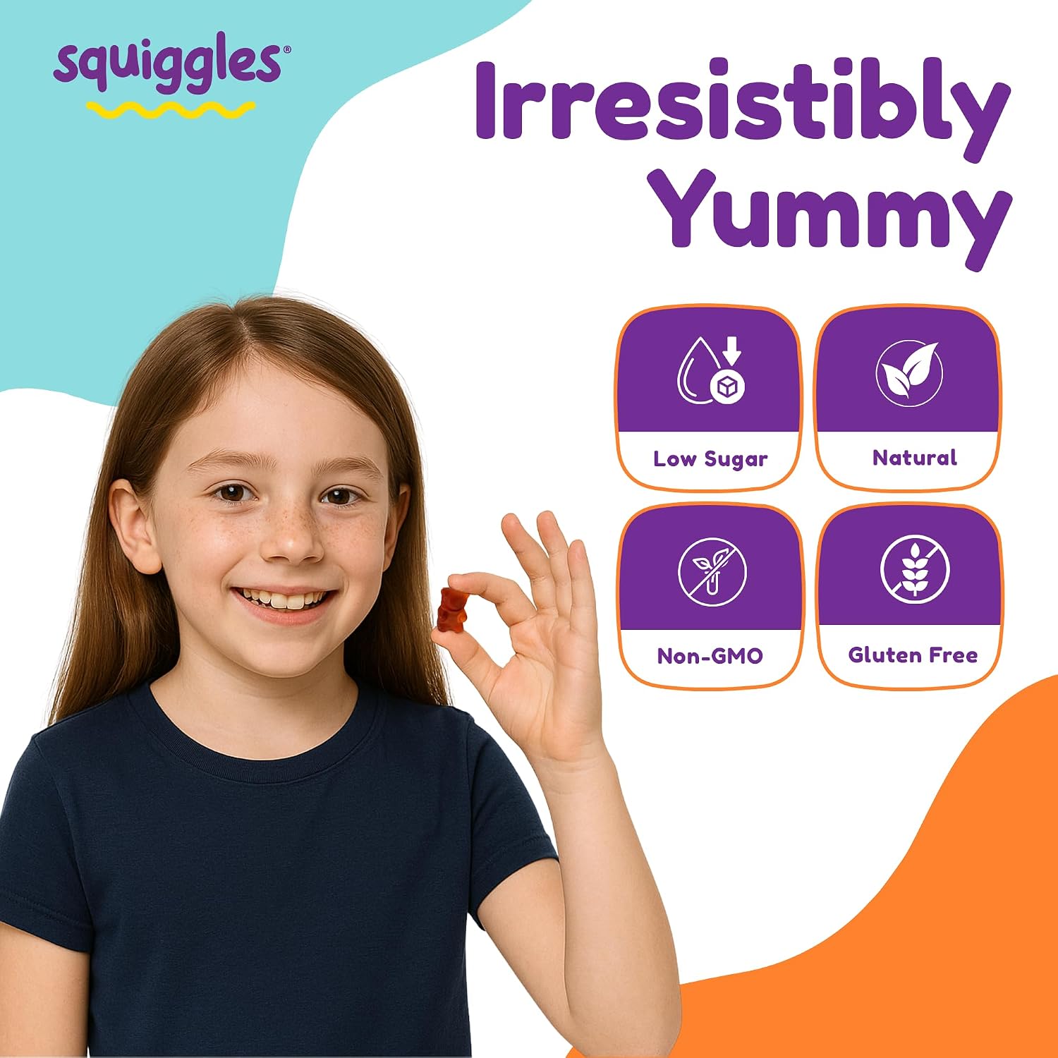 Squiggles Multivitamínico Infantil + Hierro Gomitas - Bajo en Azúcar - 100 Gomitas