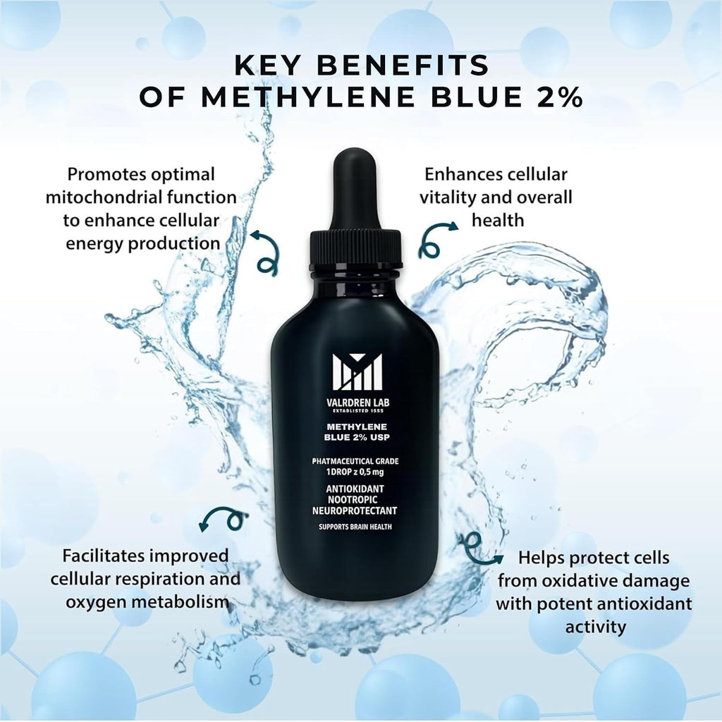 Valboren Labs Azul de Metileno 2% Grado Farmacéutico - Libre de Formaldehído y Alcohol - Suplemento Alimenticio - 118 ml