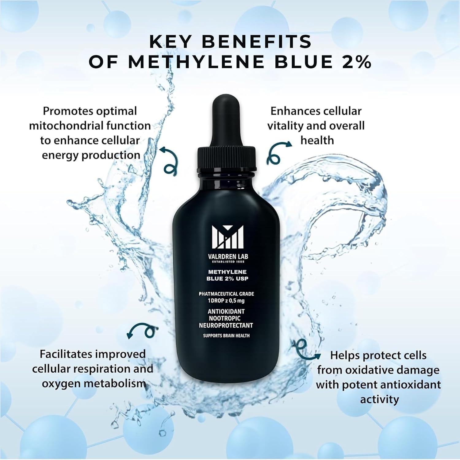 Valboren Labs Azul de Metileno 2% Grado Farmacéutico - Libre de Formaldehído y Alcohol - Suplemento Alimenticio - 118 ml
