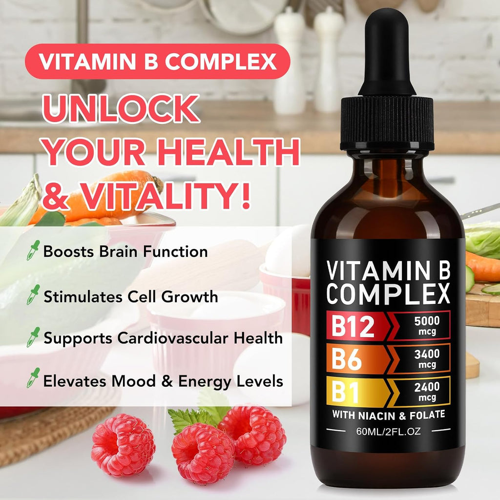 Frovetani Complejo B Orgánico Líquido con Vitaminas B12 Metilcobalamina, B6, B1, B9 - Apoyo Metabólico, Vegano, Sin Gluten