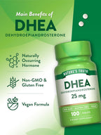 Nature's Truth DHEA 25mg Comprimidos - 100 uds - Vegano, No GMO y Sin Gluten