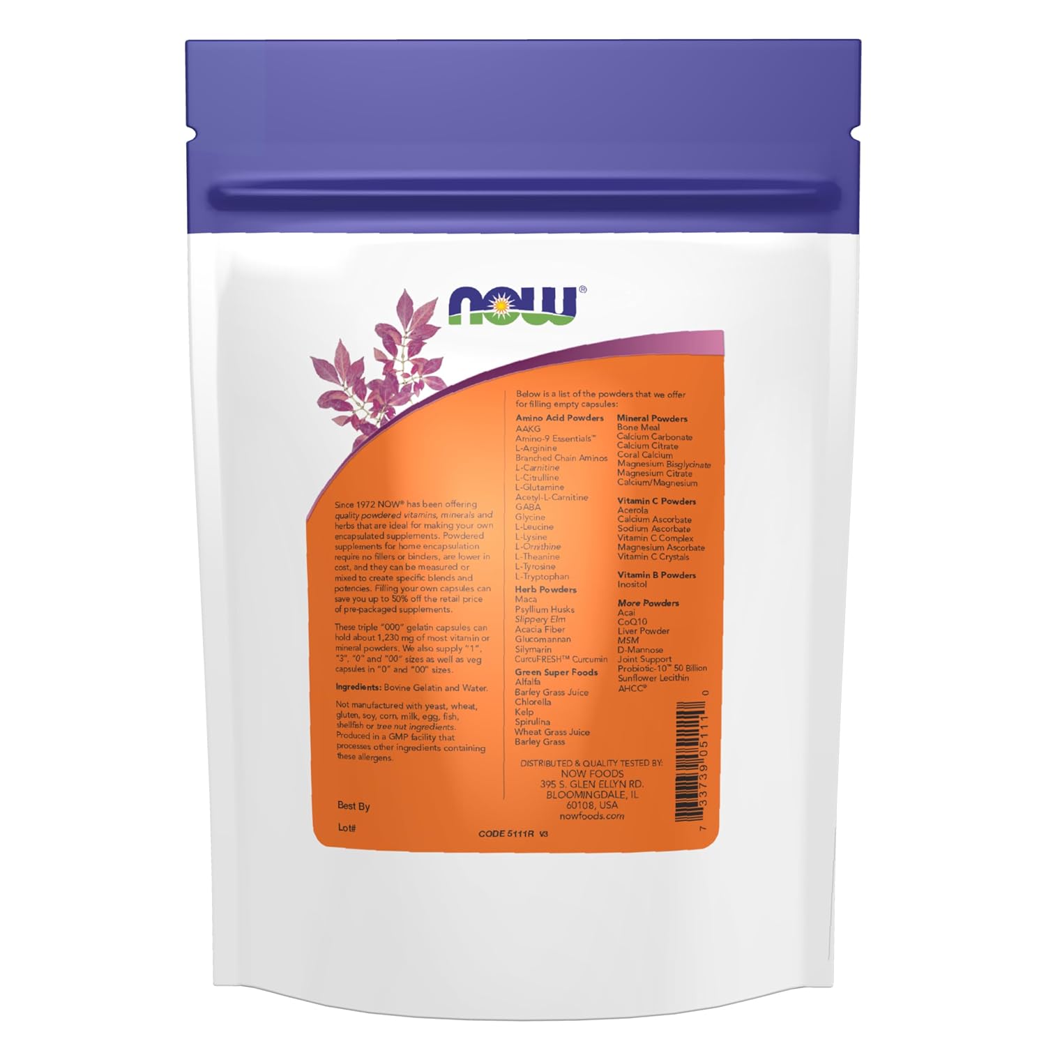 NOW Foods, Cápsulas de Gelatina Vacías, Triple "000", Origen Bovino, Llenado por Peso, 200 Cápsulas
