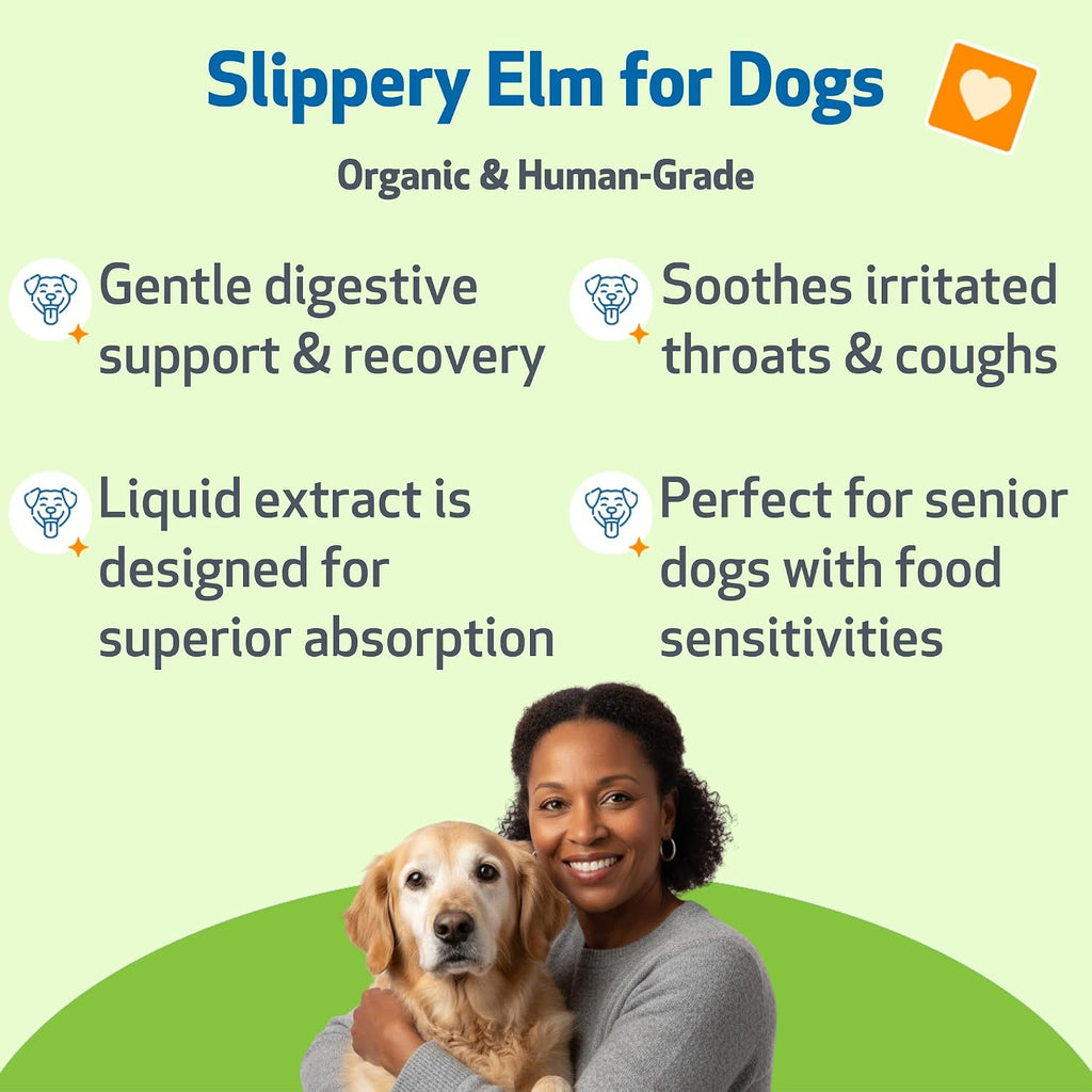 Pet Wellbeing Olmo Resbaladizo para Perros - Suplemento Digestivo y de Garganta - Extracto Orgánico de Hierba Única - Fórmula Líquida 59 ml