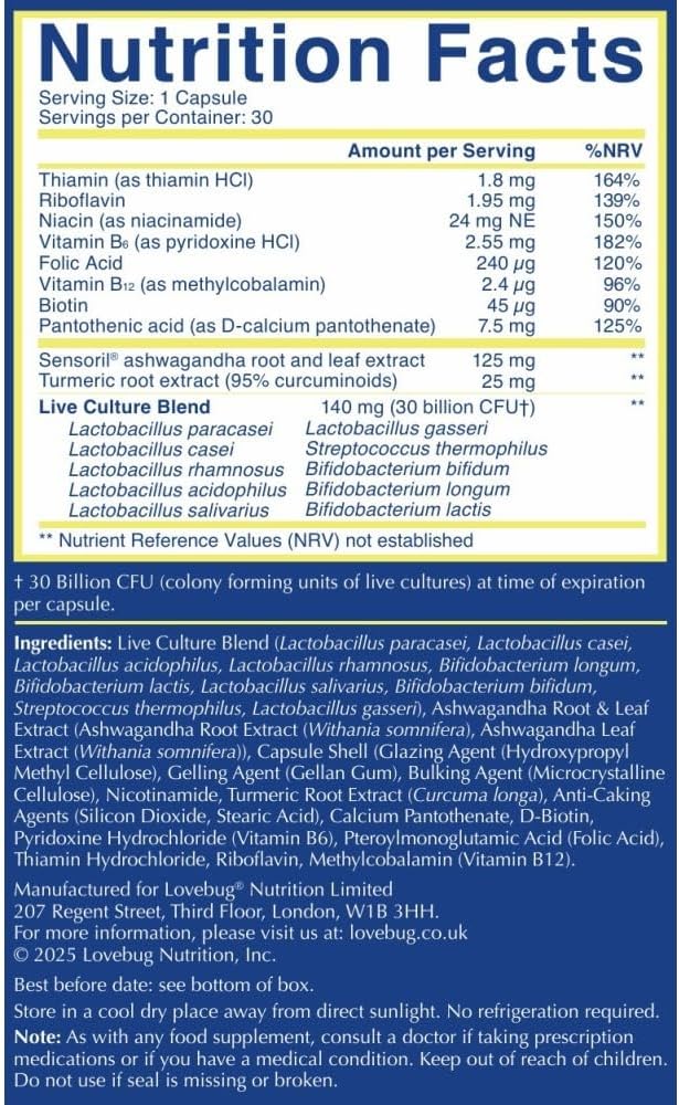 LOVEBUG Complete Mood Probiotic, 30 Cápsulas