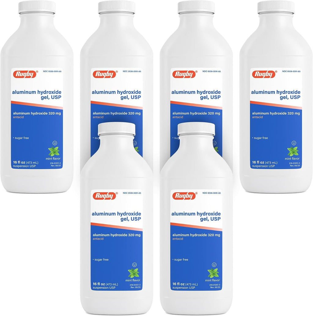 Rugby 320 mg Hidróxido de Aluminio Gel, USP - Antiácido Líquido - Sabor a Menta - 16 fl oz