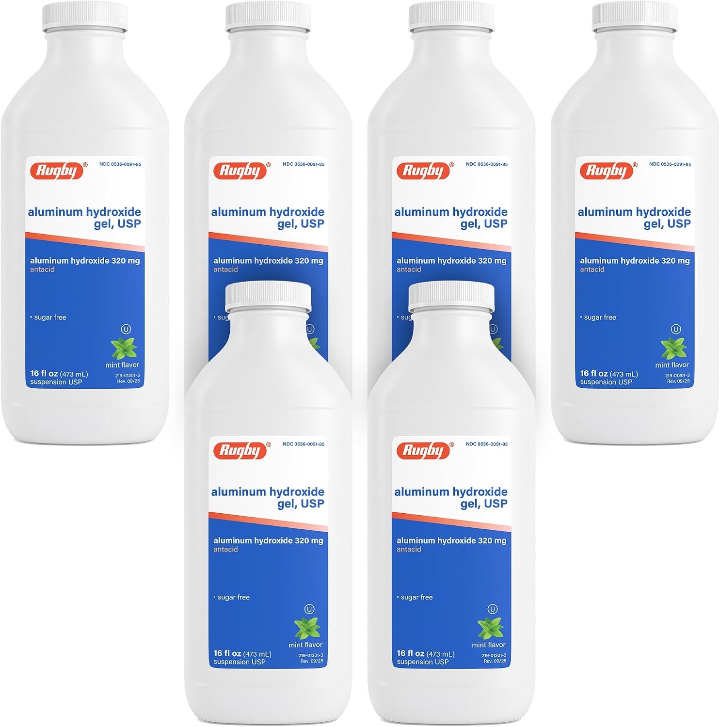 Rugby 320 mg Hidróxido de Aluminio Gel, USP - Antiácido Líquido - Sabor a Menta - 16 fl oz