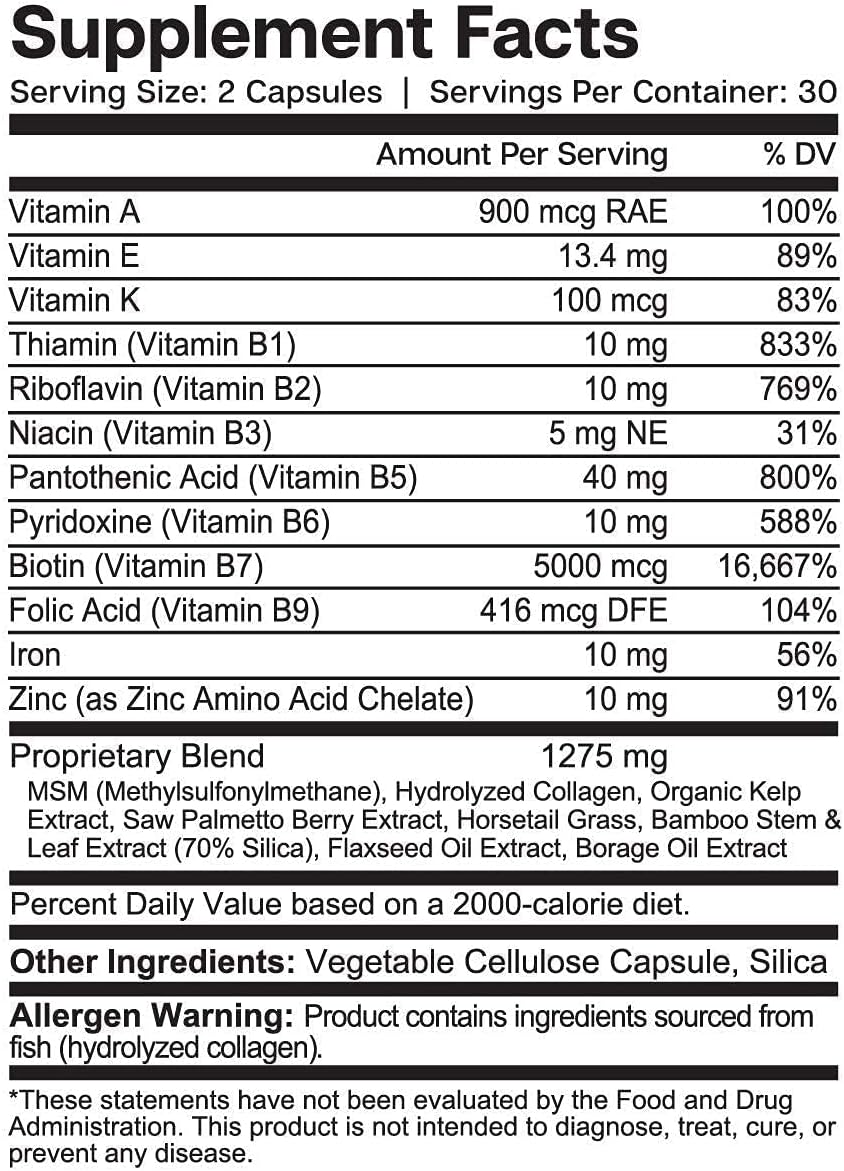 Essential Elements Hair Hero - Biotina 5000 mcg para hombres, 60 cápsulas (pack de 2)
