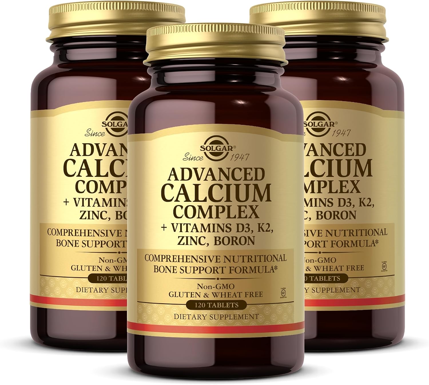 Solgar Advanced Calcium Complex - 120 Comprimidos, Paquete de 3 - con Zinc, Boro, Vitaminas D3 y K2 - No transgénico, Sin Gluten, Sin Lácteos - 90 Raciones