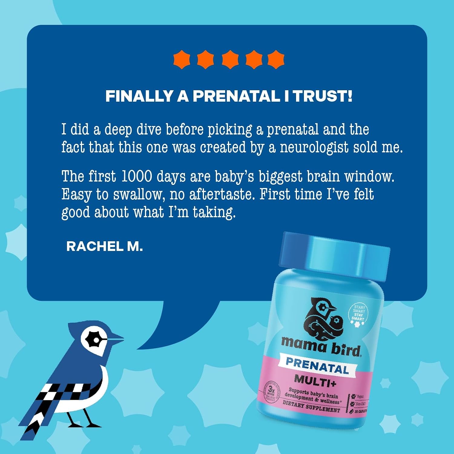 Mama Bird - Prenatal Multi+ (30 Cápsulas) - Vitaminas Prenatales con Metilfolato y Probióticos