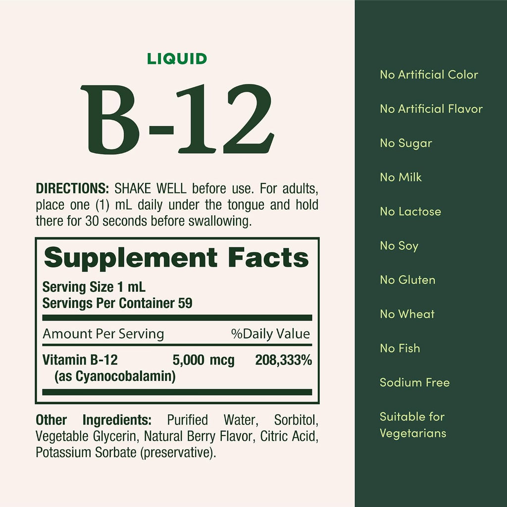 Nature's Bounty Vitamina B12 5000 mcg Líquido Sublingual, 59 ml
