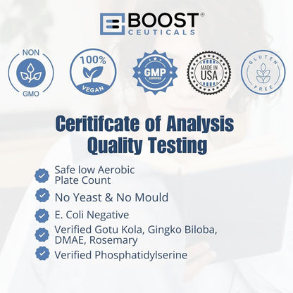 BoostCeuticals Fosfatidilserina 100mg con Ginkgo, DMAE y Gotu Kola - Apoyo para la Memoria, Estrés y Enfoque Cognitivo (90 – Image 7