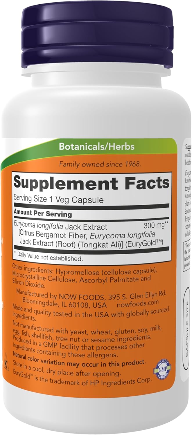 NOW Foods TestoJack 300™, 300 mg de extracto de Tongkat Ali (Eurycoma longifolia Jack), 60 Cápsulas Vegetales