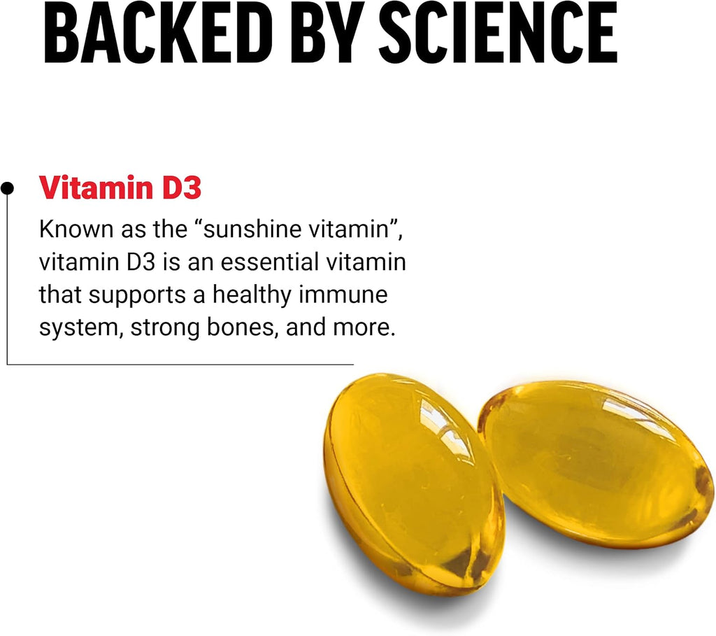 Force Factor Vitamina D3 5000 UI, 120 Cápsulas Blandas – Suplemento de Alta Potencia para Huesos e Inmunidad