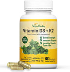 Vegan Vitality Vitamina D3 y K2 4000 UI (100 mcg) con Aceite de Coco - 60 Cápsulas Veganas
